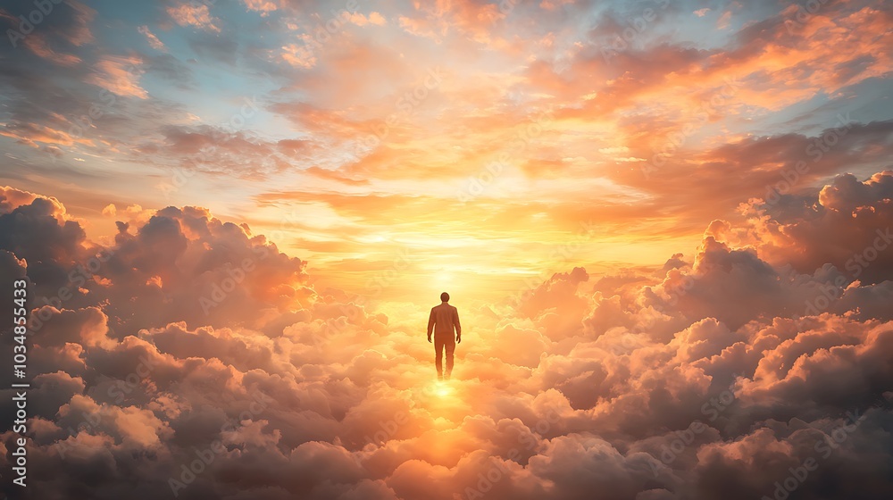 A journey through the clouds embracing serenity and exploration in the vastness of the sky at sunset A journey through the clouds embracing serenity and exploration in the vastness of the sky at sunset