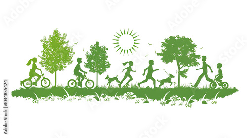 Children and families, go for outdoor sports together, bike riding, running, and aerobics