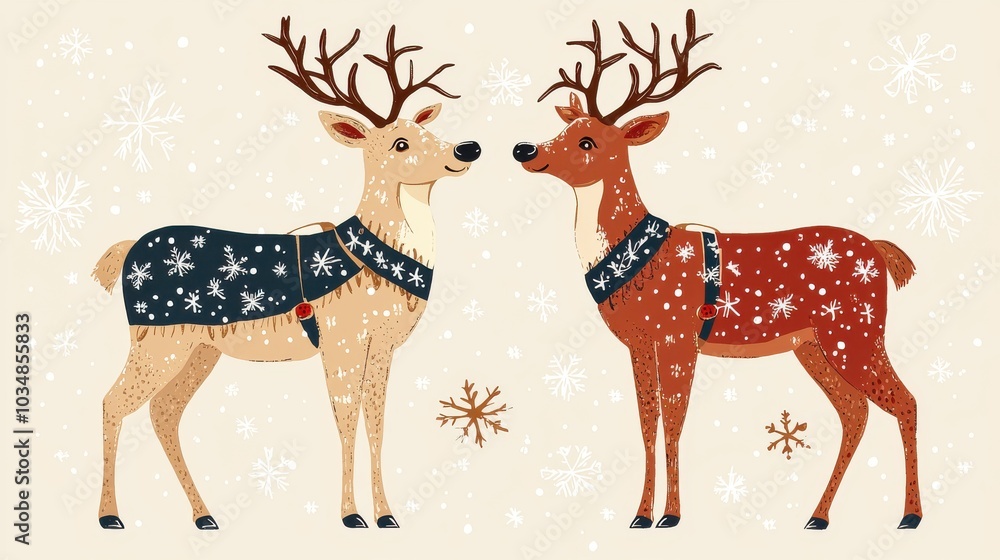 Reindeer harness with snowflake patterns in a flat design, front view, Christmas Eve theme, cartoon drawing, colored pastel ,clean background Reindeer harness with snowflake patterns in a flat design, front view, Christmas Eve theme, cartoon drawing, colored pastel ,clean background