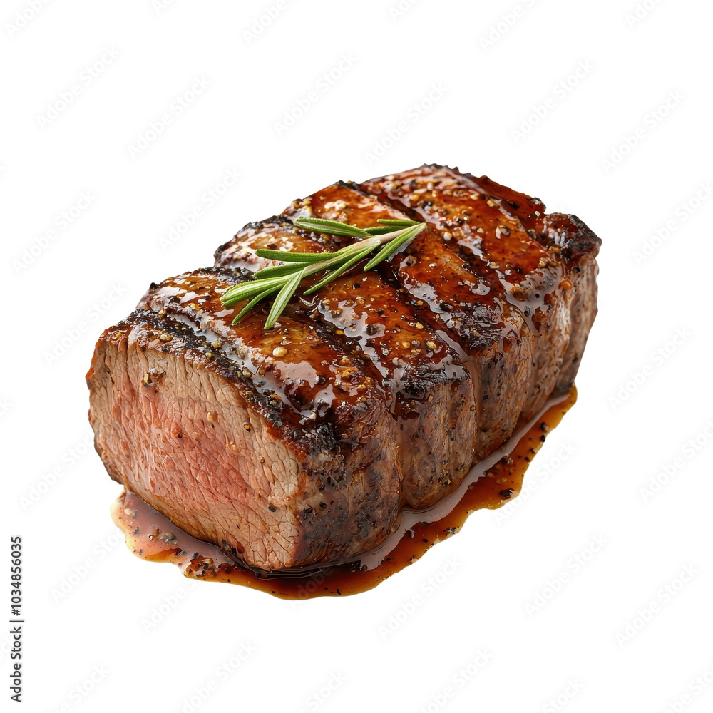Oozing sauce over the roast beef, isolated on a white background, tempting and appetizing appearance. cutout png Oozing sauce over the roast beef, isolated on a white background, tempting and appetizing appearance. cutout png