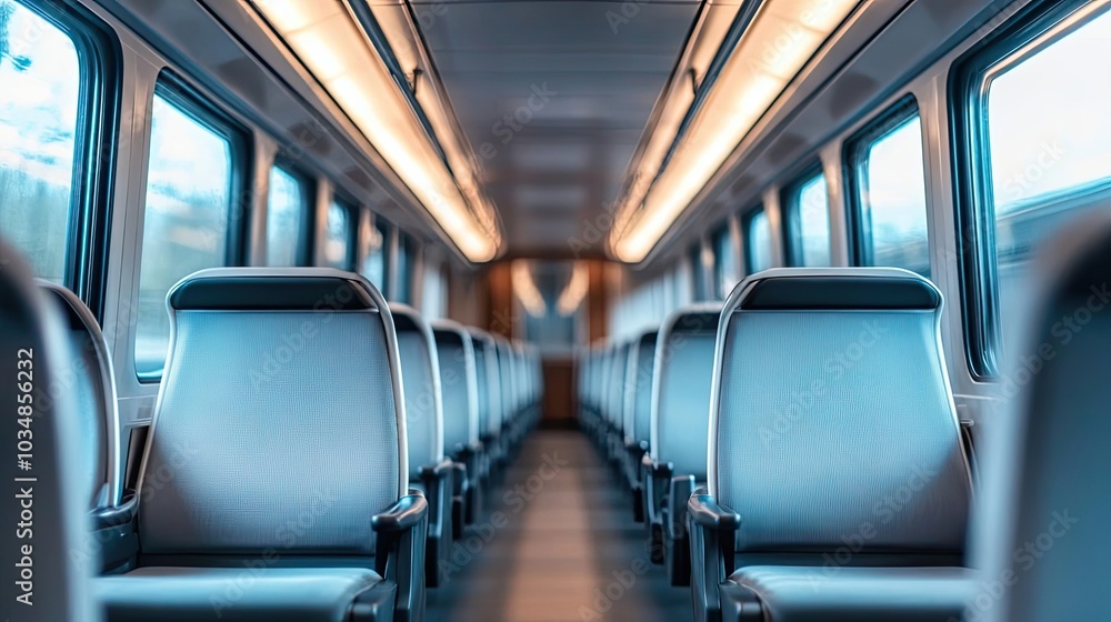 Obraz premium Rows of Empty Seats in a Modern Train Car