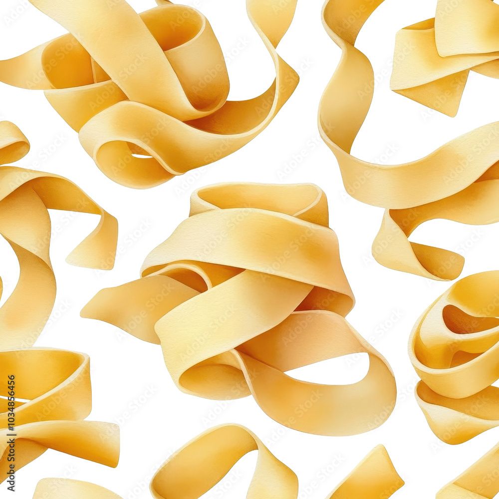 Watercolor seamless pattern of fettuccine, isolated on a white background, artistic and engaging. cutout png