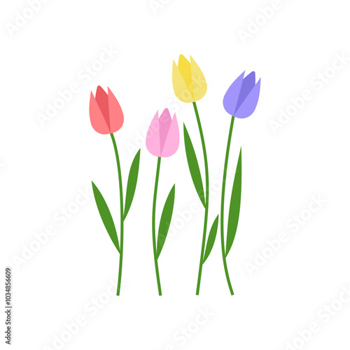 Color vector Tulips isolated on white background.