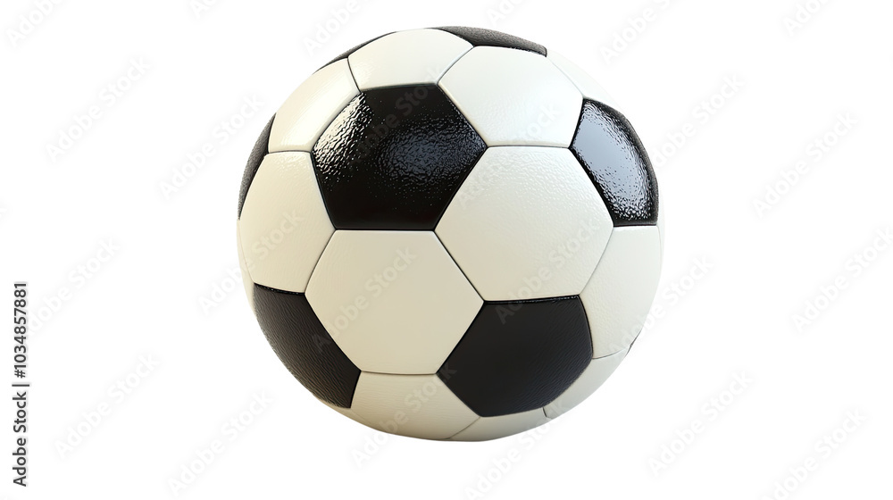 A classic soccer ball isolated on a white background, representing the sport and equipment used in the game A classic soccer ball isolated on a white background, representing the sport and equipment used in the game