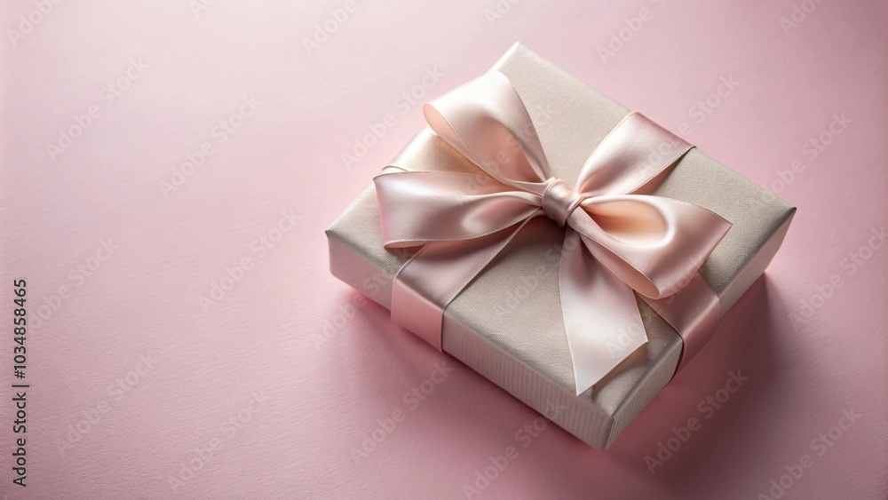 A soft pink gift box with a large satin bow, positioned on a delicate blush background, symbolizes love and celebration. A soft pink gift box with a large satin bow, positioned on a delicate blush background, symbolizes love and celebration.