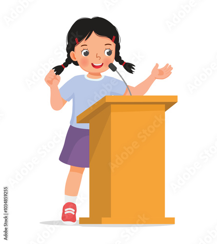 Cute little girl giving a speech on podium