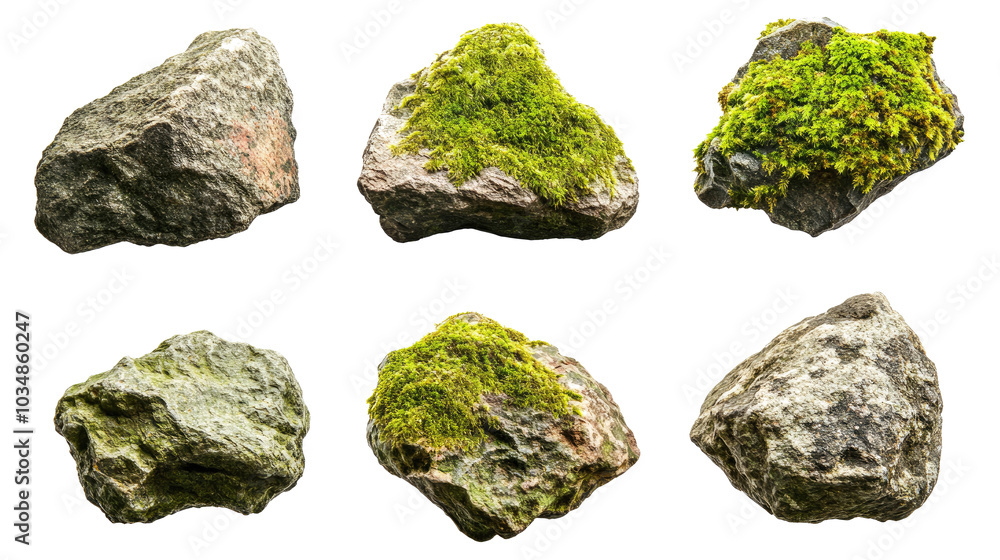 Moss-covered Rocks Collection Isolated on Transparent Background Generative AI Moss-covered Rocks Collection Isolated on Transparent Background Generative AI