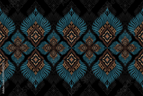 Motifs African boho paisley Floral Ikat pattern embroidery damask. Ethnic ikat peacock feathers Pattern Ikat pattern Ethnic Pattern.Damask indian floral Aztec embroidery border seamless patterns.