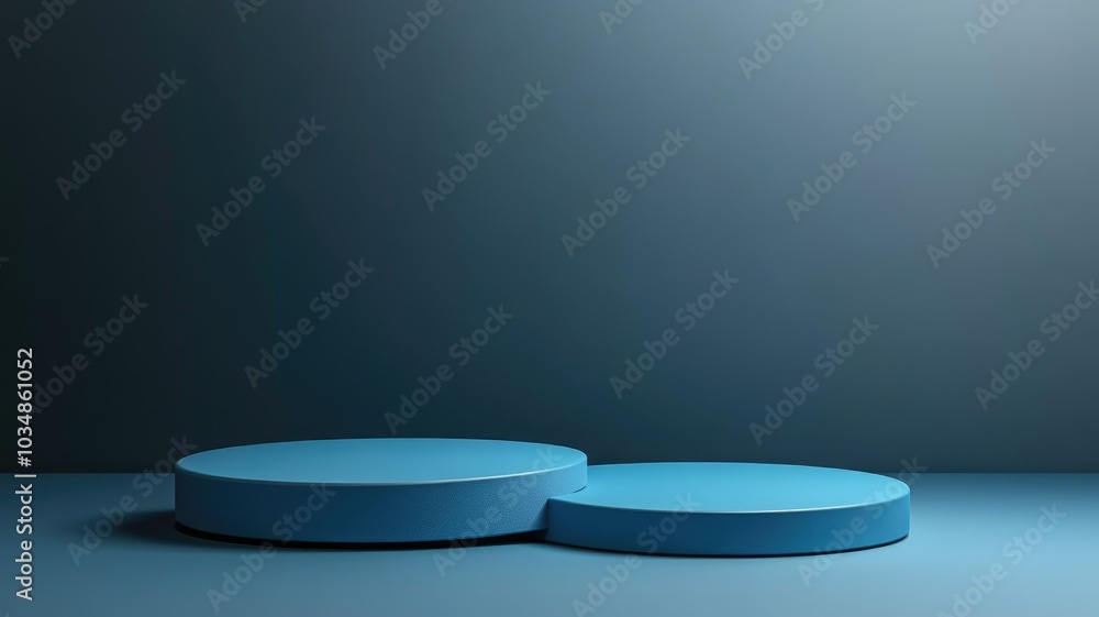 Two Blue Circular Platforms Against a Blue Background Two Blue Circular Platforms Against a Blue Background