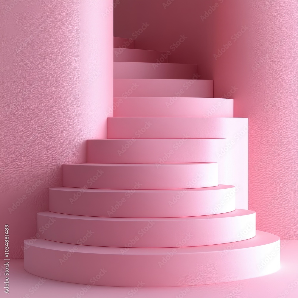 Pink Curved Staircase Against a Pink Wall Pink Curved Staircase Against a Pink Wall