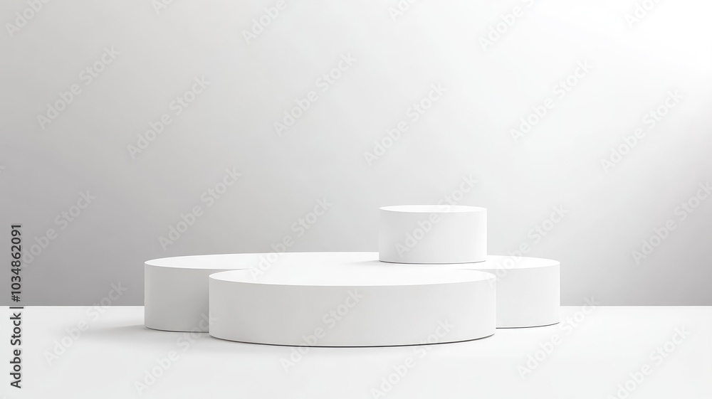 White Cylindrical Platforms Against a White Wall White Cylindrical Platforms Against a White Wall