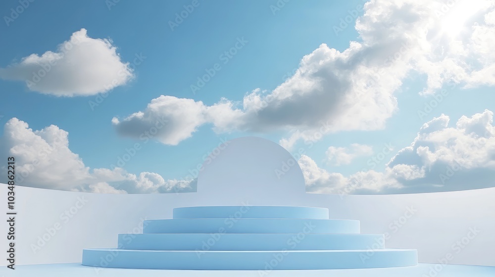 Blue Circular Steps Against a Sky Background Blue Circular Steps Against a Sky Background