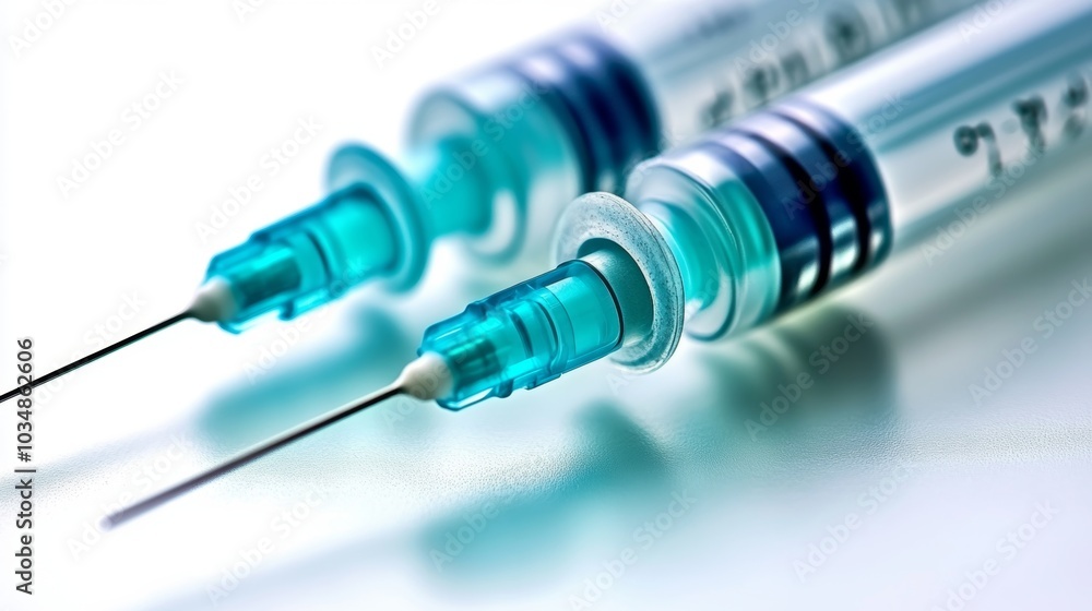 Closeup of Two Medical Syringes with Needles Closeup of Two Medical Syringes with Needles