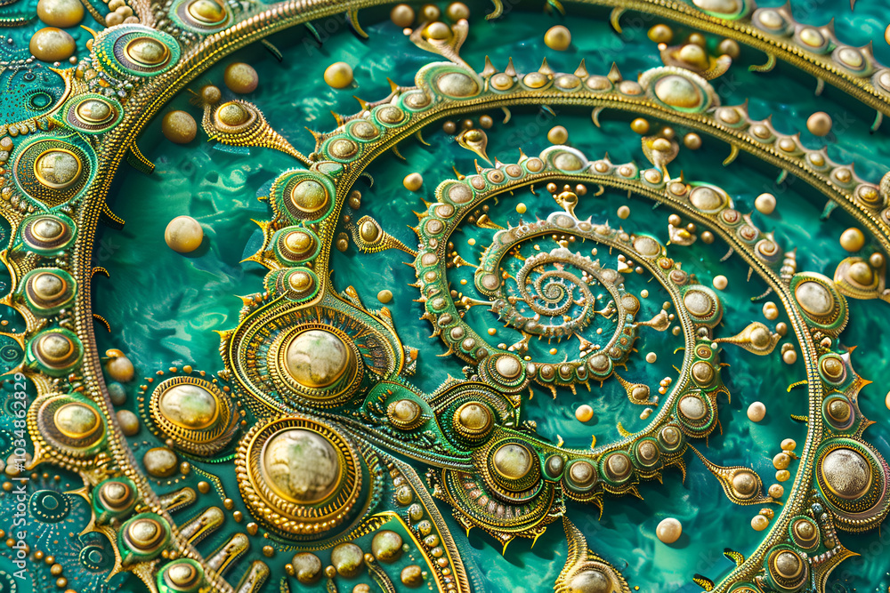 Fototapeta premium Emerald spiral with golden intricacies