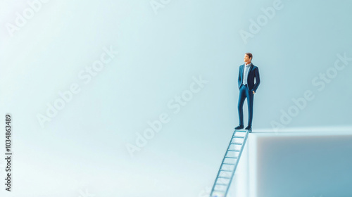 3D illustration of a businessman climbing a staircase to represent success and growth in business