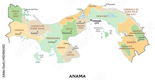 Isolated administrative divisions map of Panama