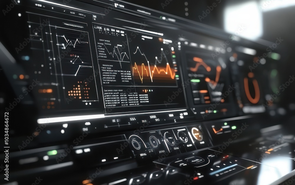 A 3D rendering of a digital financial analysis interface, featuring detailed charts and graphs displayed on sleek, futuristic screens A 3D rendering of a digital financial analysis interface, featuring detailed charts and graphs displayed on sleek, futuristic screens
