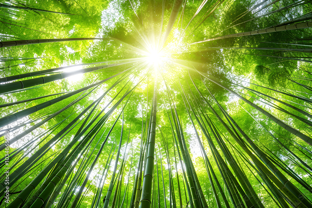 Enchanting sunbeams in bamboo grove Enchanting sunbeams in bamboo grove