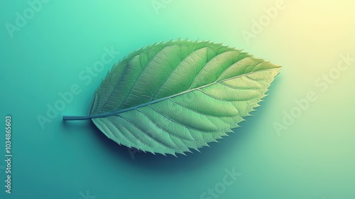 Flat vector icon of a leaf symbolizing nature, isolated on solid vibrant colors background. 3D render. highly detailed, high resolution for magazine. Full HD, photo realit photo