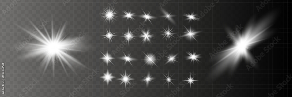 Glow isolated white transparent light effect set, lens flare, explosion, glitter, line, sun flash, spark and stars. Abstract special effect element design. Glow isolated white transparent light effect set, lens flare, explosion, glitter, line, sun flash, spark and stars. Abstract special effect element design.