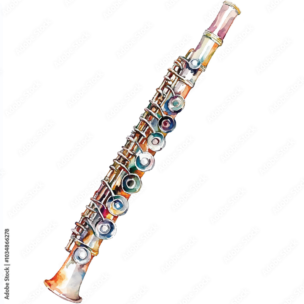 Fototapeta premium Flute watercolor clipart illustration