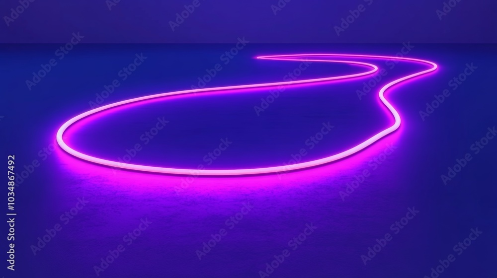 Abstract Purple Neon Light Shape on Blue Background Abstract Purple Neon Light Shape on Blue Background