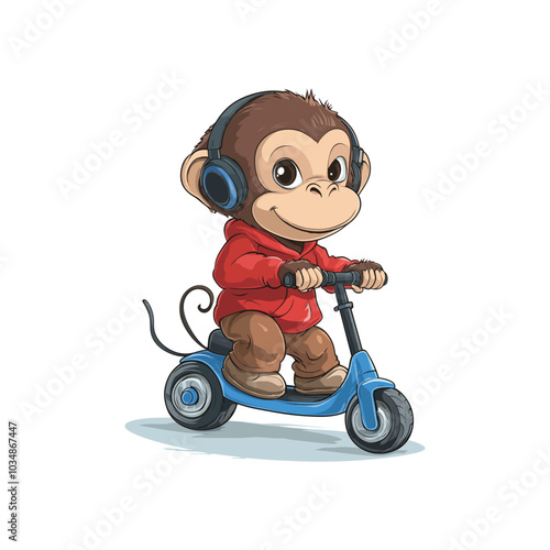 Funny Biker Monkey with Headphones Vector for Digital Use