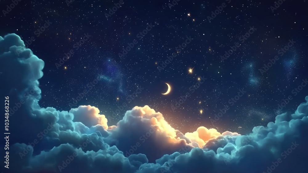 Obraz premium 3D cartoon rendering of a starry night sky in the cosmos
