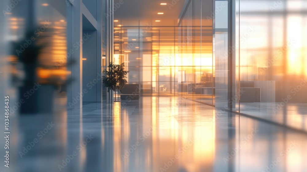 custom made wallpaper toronto digital3D rendering of a blurred office background featuring a modern business hall with light reflections on the floor creating an abstract atmosphere