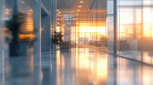 Wallpaper Mural 3D rendering of a blurred office background featuring a modern business hall with light reflections on the floor creating an abstract atmosphere Torontodigital.ca