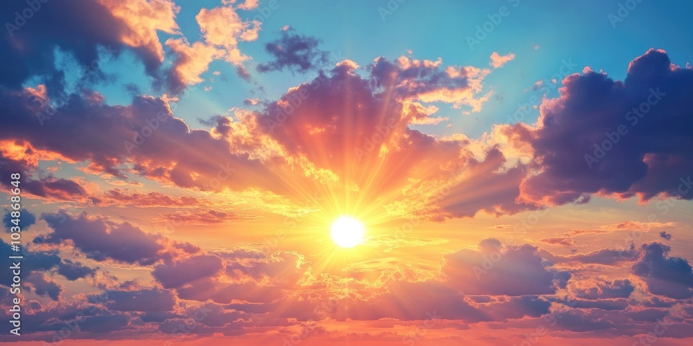 Stunning sunset with vibrant clouds and a radiant sun, Vibrant sunset with colorful clouds and bright sun Stunning sunset with vibrant clouds and a radiant sun, Vibrant sunset with colorful clouds and bright sun