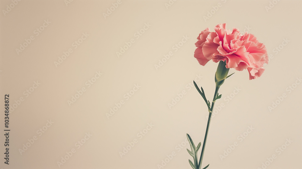 Pink Carnation Bloom Against Soft Pastel Background with Copy Space Pink Carnation Bloom Against Soft Pastel Background with Copy Space