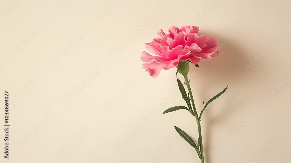 Pink Carnation Bloom Against Soft Pastel Background with Copy Space Pink Carnation Bloom Against Soft Pastel Background with Copy Space