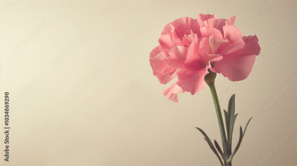 Pink Carnation Bloom Against Soft Pastel Background with Copy Space Pink Carnation Bloom Against Soft Pastel Background with Copy Space