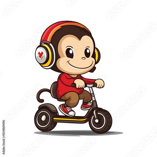 Motorcycle-Riding Monkey with Headphones Cartoon Vector