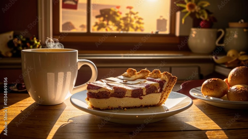 coffee with pie on the table on the morning coffee with pie on the table on the morning