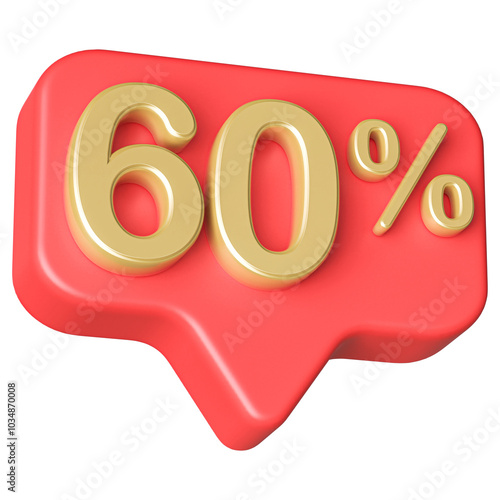 60 Percent Discount Red Number 3D Badge 