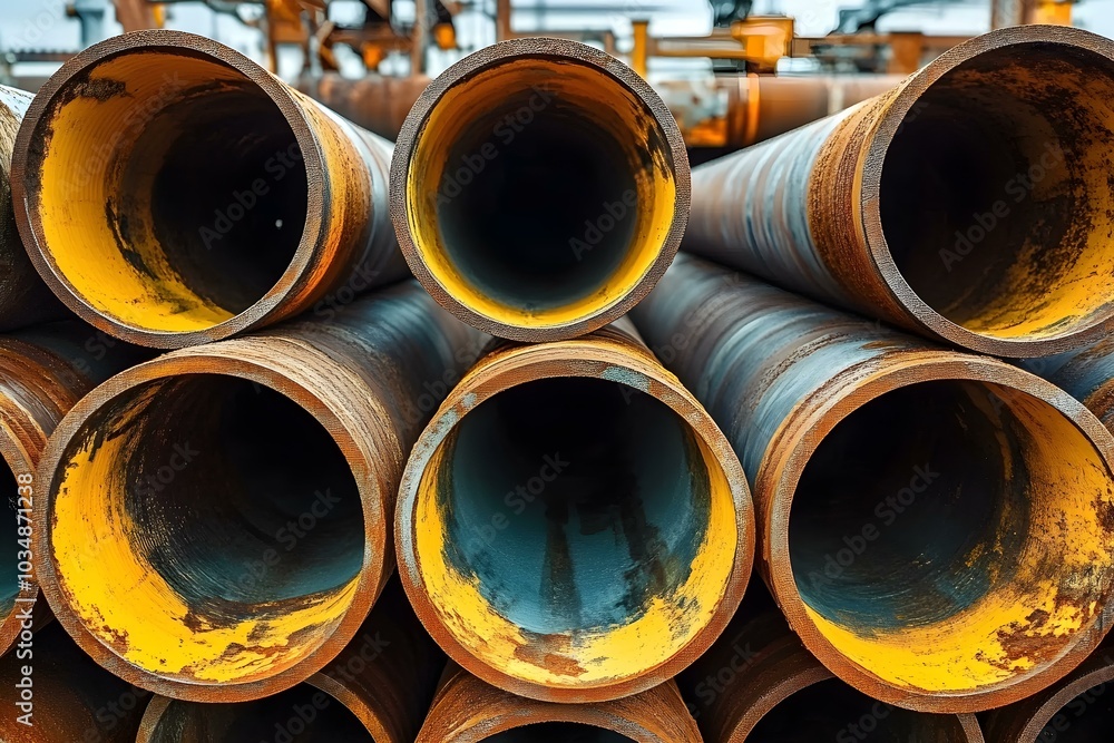 Industrial Pipes in a Storage Yard: A Close-Up View Industrial Pipes in a Storage Yard: A Close-Up View