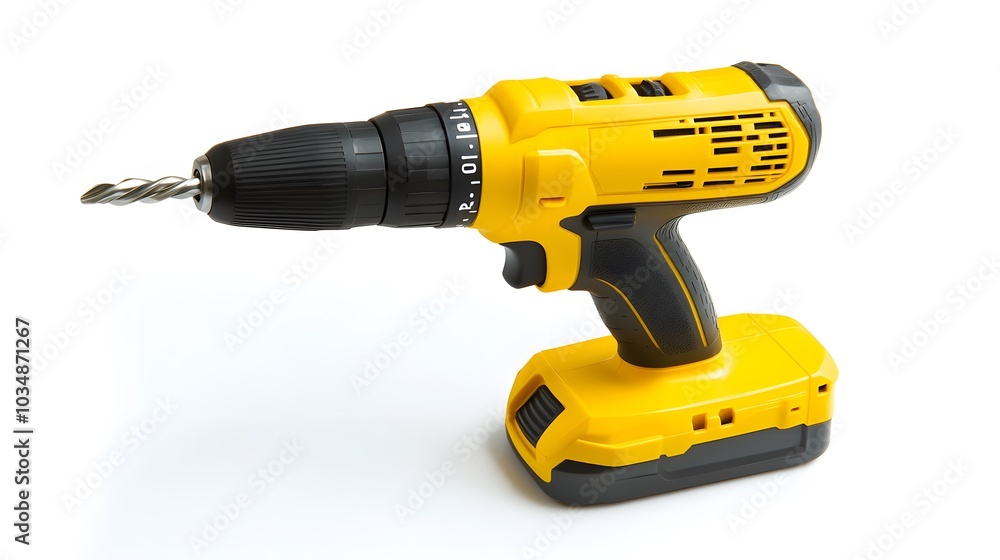 Yellow cordless electronic screwdriver drill hand tool isolated white background. Yellow cordless electronic screwdriver drill hand tool isolated white background.