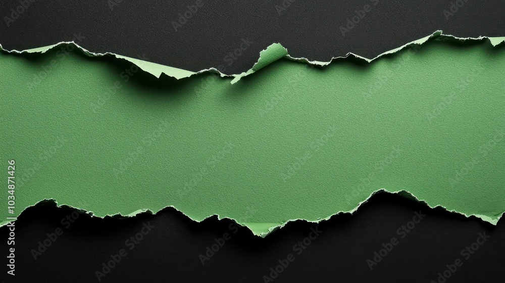 Fototapeta premium Green ripped paper torn edges strips isolated on black background