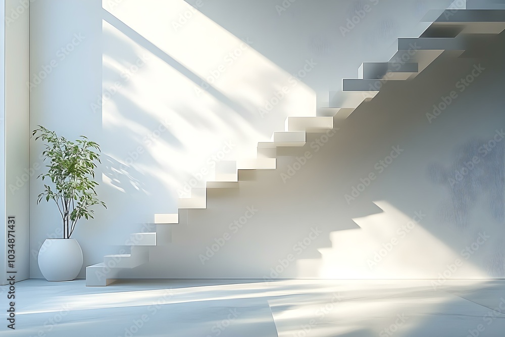 Obraz premium Modern Minimalist Interior with Stairs and Natural Light