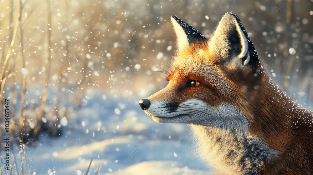 Red fox gazing in a snowy winter landscape Red fox gazing in a snowy winter landscape