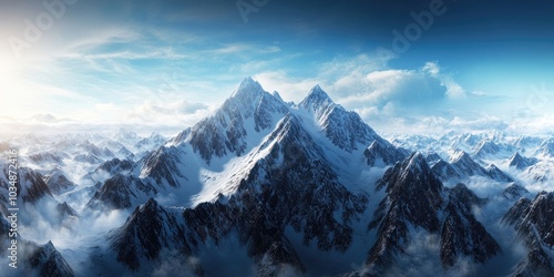 Stunning panoramic aerial view of the snow-covered Nordkette mountains, Stunning aerial view of snow-covered mountains photo