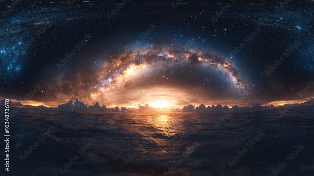 Fototapeta premium 3D cartoon depiction of the Milky Way panorama captured with a long exposure technique