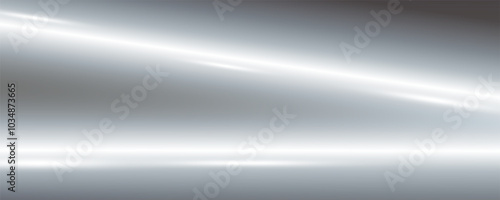 Silver mirror background with metal foil texture. Metal steel glossy gradient surface. Sheen stainless material with light glare gradation. Vector abstract grey striped backdrop