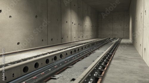 Screed rails set up prior to concrete pouring in a concealed area