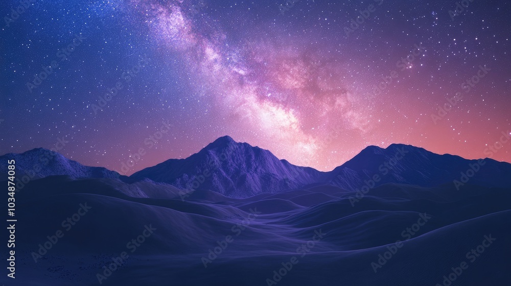 3D cartoon rendering featuring the Milky Way and pink light illuminating mountains A vibrant night landscape with a starry summer sky and rolling hills Captivating universe backdrop showcasing the 3D cartoon rendering featuring the Milky Way and pink light illuminating mountains A vibrant night landscape with a starry summer sky and rolling hills Captivating universe backdrop showcasing the