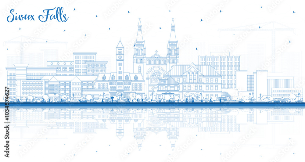 Obraz premium Outline Sioux Falls South Dakota City Skyline with Blue Buildings. Sioux Falls USA Cityscape with Landmarks. Business Travel and Tourism Concept with Modern Architecture.