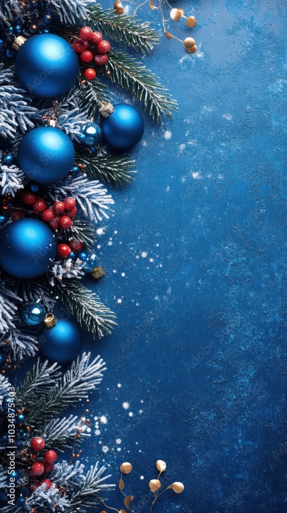Christmas Background with Snowflakes and Blue Decorations Christmas Background with Snowflakes and Blue Decorations