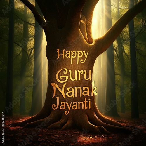 Tree trunk with text "Happy...